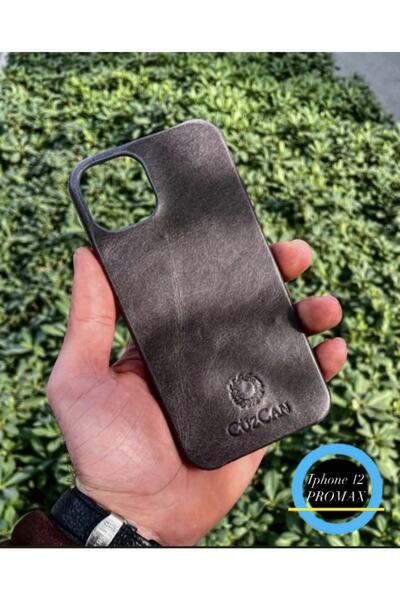 CüzCan Antrasit Iphone 12 Promax Hakiki Deri Telefon Kılıfı