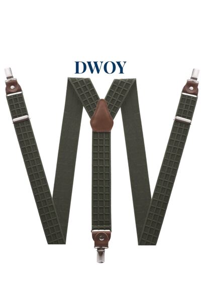 DWOY Γνήσιο δερμάτινο λουράκι παντελονιού από υφαντό ζακάρ με καρό σχέδιο