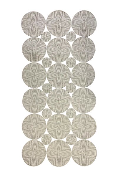 TurQhouse Bej Maise Dikdörtgen Jüt Örme Doğal Hasır Çift Taraflı Kilim