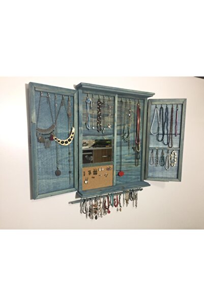 MONTEMO Ahşap Takı Dolabı-mücevher Dolabı-aksesuar Dolabı-aynalı Dolap-doğal Ahşap-düzenleyici Dolap