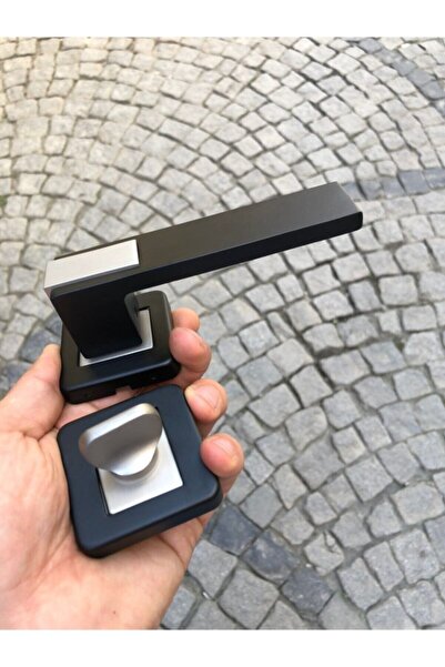 İyem Sofuoğlu Lüx Asude Kapı Kolu ( Wc - Banyo ) Kare Rozetli Mat Siyah - Mat Saten