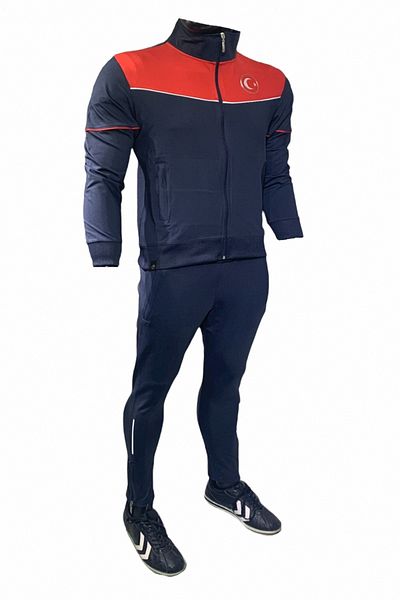 Fs Men's Navy Blue Türkiye Flag Logo Printed Casual Fitness Sports Running Diving Suit Tracksuit Set