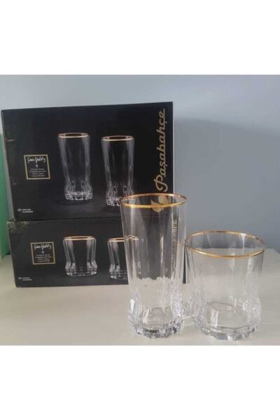 Paşabahçe Gaia Gilded Glass 6 Pieces Tall Soft Drink Glass Set 6 Pieces 016oa 017oa Fma06257 Fma06256