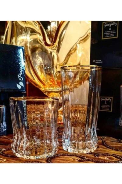 Paşabahçe Gaia Gilded Glass 6 Pieces Tall Soft Drink Glass Set 6 Pieces 016oa 017oa Fma06257 Fma06256
