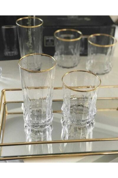 Paşabahçe Gaia Gilded Glass 6 Pieces Tall Soft Drink Glass Set 6 Pieces 016oa 017oa Fma06257 Fma06256