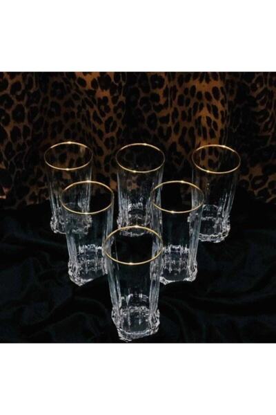 Paşabahçe Gaia Gilded Glass 6 Pieces Tall Soft Drink Glass Set 6 Pieces 016oa 017oa Fma06257 Fma06256