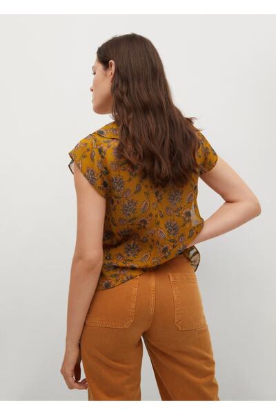MANGO Woman Kadın Sarı Desenli Ve Fırfırlı Bluz