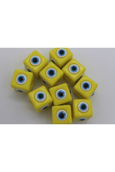 Hobimos Cube Plastic Evil Eye Bead 16x16mm Yellow Evil Eye Bead 10 Pieces