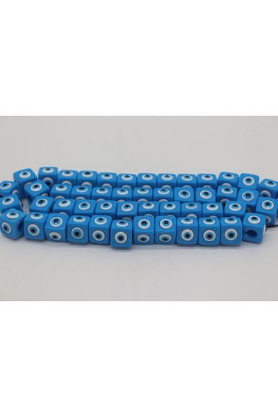 Hobimos Cube Plastic Evil Eye Bead 16x16mm Blue Evil Eye Bead 1Series 50Pcs