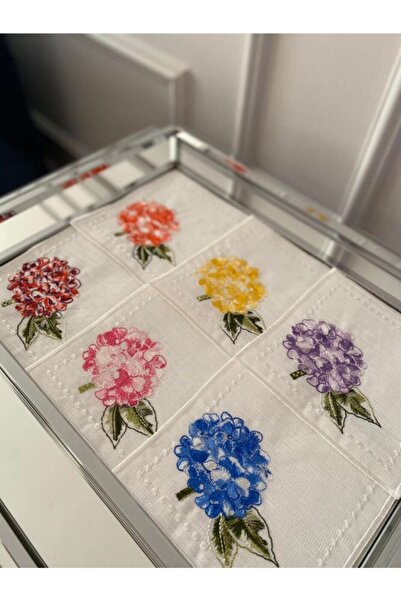 Lilies Atelier Nakışlı Renkli Çiçek Desen 6 Adet Nakışlı Kokteyl Sunum Peçete...
