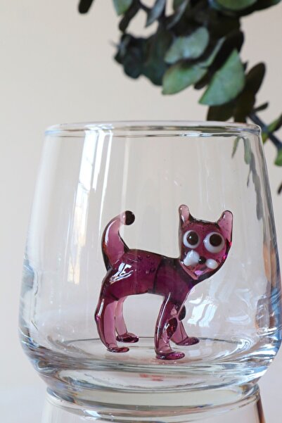 ADAMODART Kedi Cam Figürlü 6'lı Tombul Kahve Yanı Su Bardağı