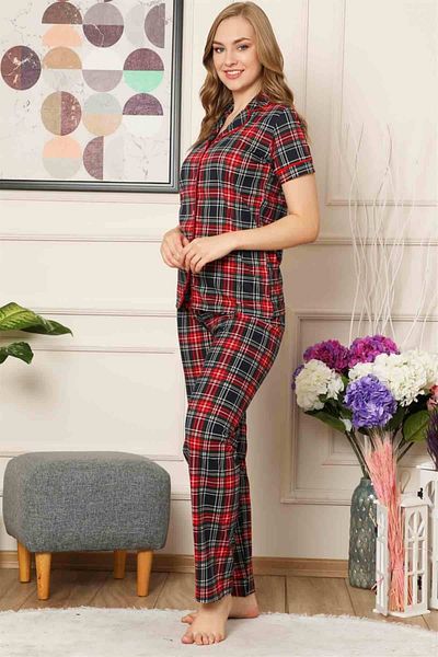 Farya Home Пижамен комплект с къс ръкав и памучен кант Dreamy Kare