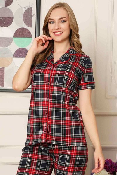 Farya Home Пижамен комплект с къс ръкав и памучен кант Dreamy Kare