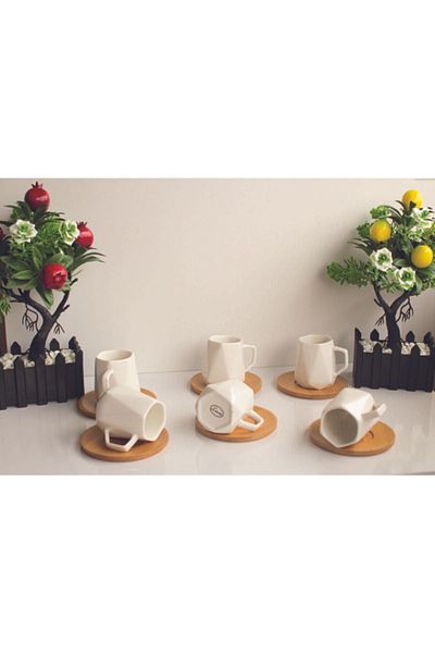 Lavin Porcelain Prism Model Cup Set with Bamboo Plate