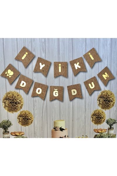 Trend Hediye Sepeti Καλή ημέρα γενεθλίων Kraft Gold Foil Banner Banner Pennant γενέθλια