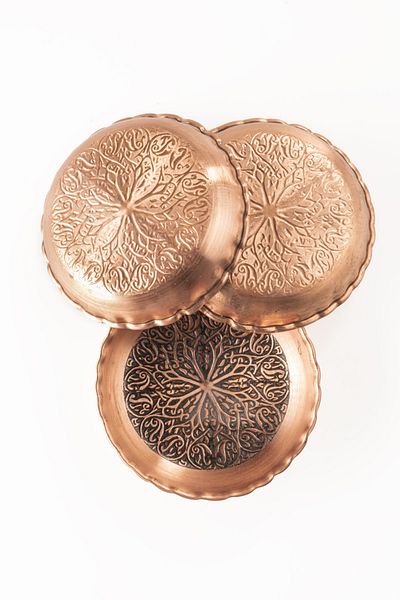 DMT COPPER HOME مجموعة أطباق الوجبات الخفيفة النحاسية من Gaziantep مكونة من 6 قطع من مربى مكسرات الإفطار (14 سم × 2,5 سم)