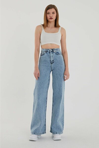 Trn JNS My Julia 90's Blue Snow Lycra Super High Waist Loose Jean Trousers