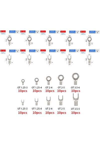 Genel Markalar 100 Adet 10 Boy Kutulu Sıkma Kablo Pabucu Terminali