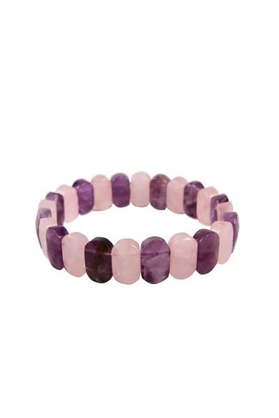 Saff Doğal Taş Certified Amethyst, Pink Quartz Natural Stone Square Bracelet201696