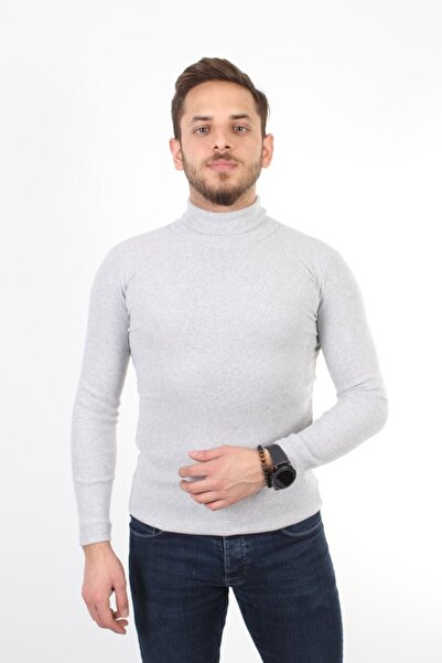 TREND YAŞAR Byyasar Men's Gray Trendy Turtleneck Knitwear Sweater