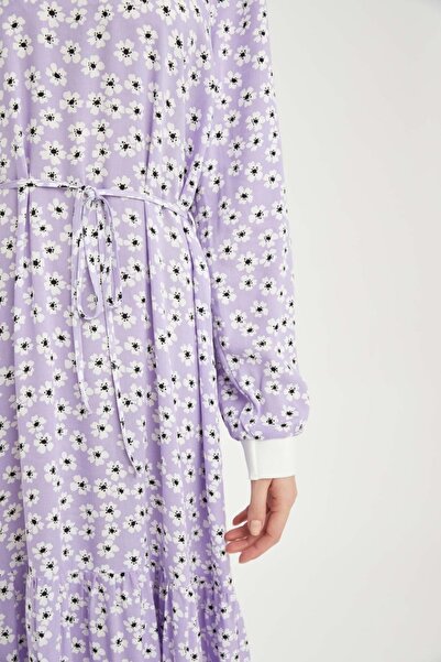 DeFacto Balloon Sleeve Maxi Dress - Floral Pattern and Flywheel Detail