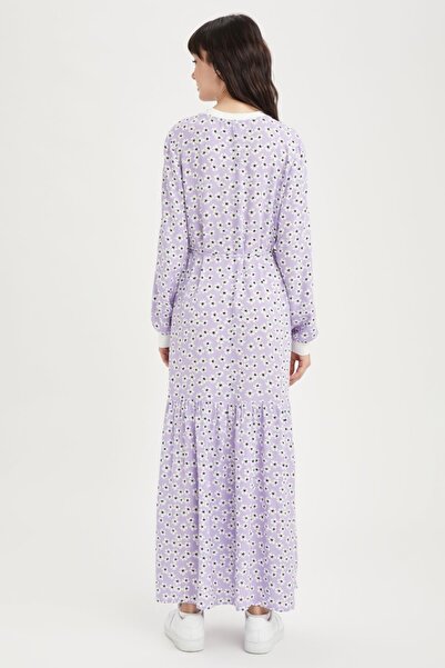 DeFacto Balloon Sleeve Maxi Dress - Floral Pattern and Flywheel Detail