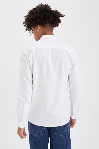 DeFacto Men's Slim Fit Basic Long Sleeve Shirt