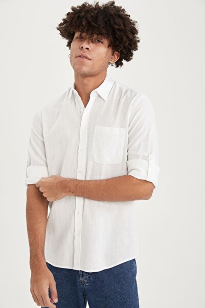 DeFacto Men's Slim Fit Basic Long Sleeve Shirt