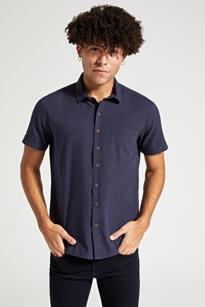 DeFacto Чоловіча темно-синя сорочка Slim Fit Basic з коротким рукавом R1706AZ20SP