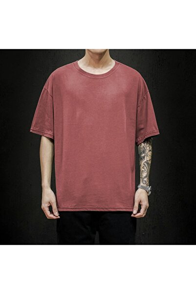 efraim giyim Bordo crvena Oversize kroj Oval kroj Muškarci T-shirt 2022