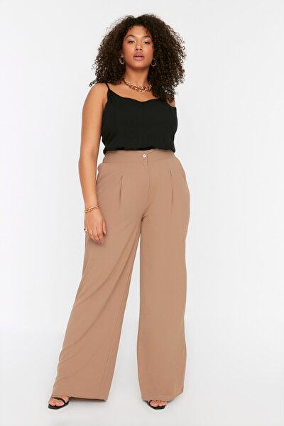 Trendyol Curve Plus Size Pants - Brown - Loose