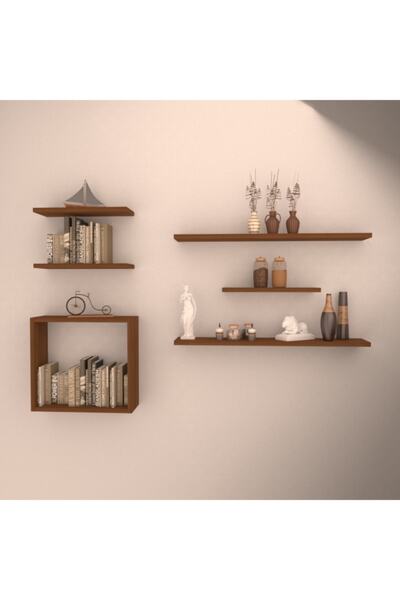 RAFKESTİR Karya Duvar Raf Seti Hareli Ceviz (Mat)