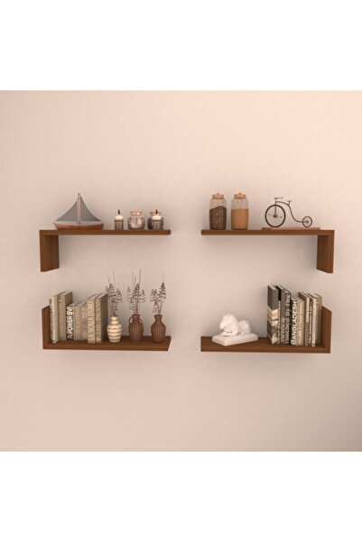 RAFKESTİR 4 Lü L Raf Set ( 45 Cm ) Hareli Ceviz (mat)