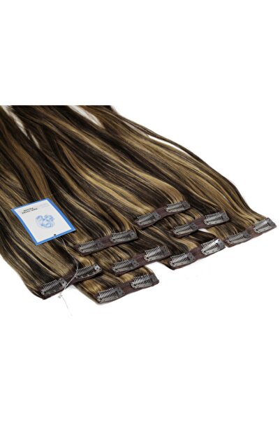 AYTUĞ PERUK Kumral, Sarı Röfleli Çıt Çıt Takım  Uzun Düz Sentetik Çıt Çıt Tak...