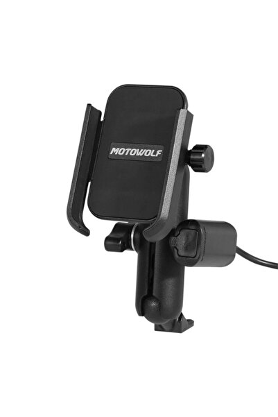 Knmaster Motowolf Usb Şarj Soketli Ayna Bağlantılı Telefon Tutucu Ayarlanabilir