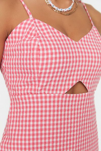 Trendyol Collection Rosa Gingham-Mini-Overall mit gewebtem Detail und Fenster TWOSS22TU0277