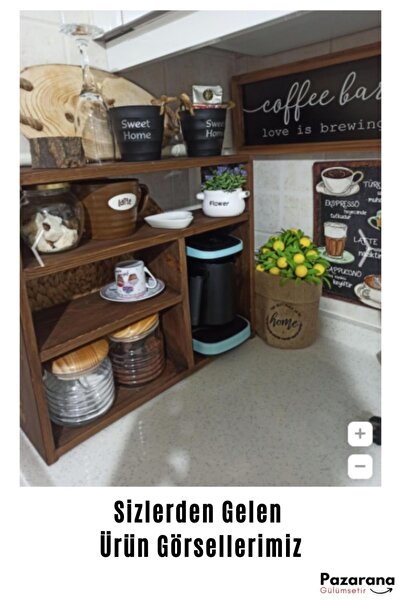 AnkaWood Countertop Coffee Machine Stand Solid Wood Stand Coffee Cup Holder Coffee Pot Sugar Holder