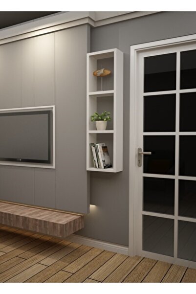 Dekormer Design Duvar Rafı Beyaz Yatay Dikey Kitaplık Tek