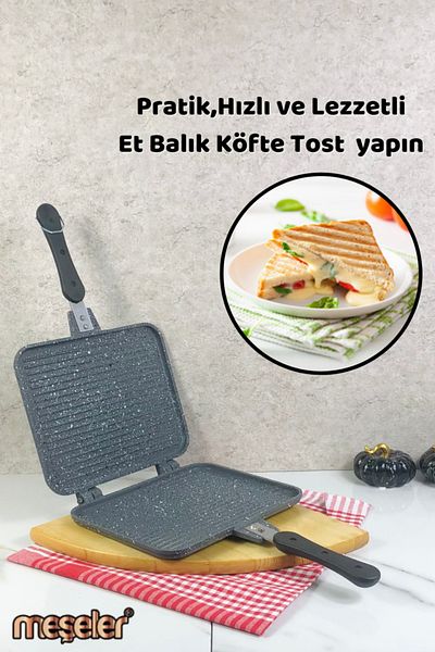 MEŞELER Stovetop Granite Casting Hand Toaster And Multi-Purpose Grill Pan Gray