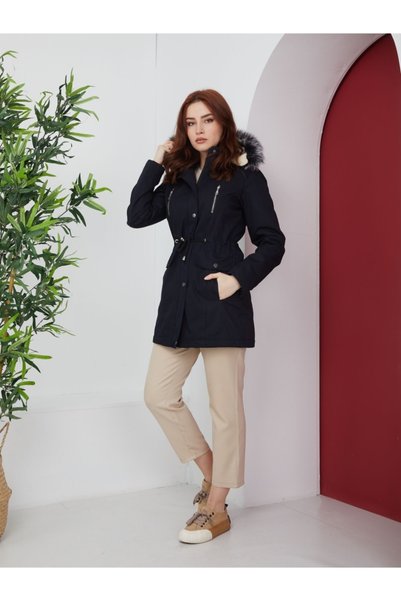 KMKkombin Women's Woolen Capsony Furry Canvas Linen Coat