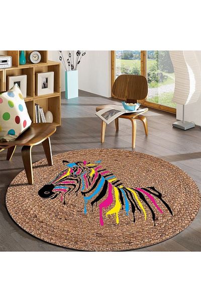 Bonny Home Zebra Pattern Jute Wicker Round Door Face Plate Ks-1068