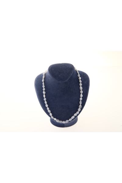 OSMANLI DEĞERLİ TAŞ Certified Blue Agate Natural Cut Natural Stone Necklace