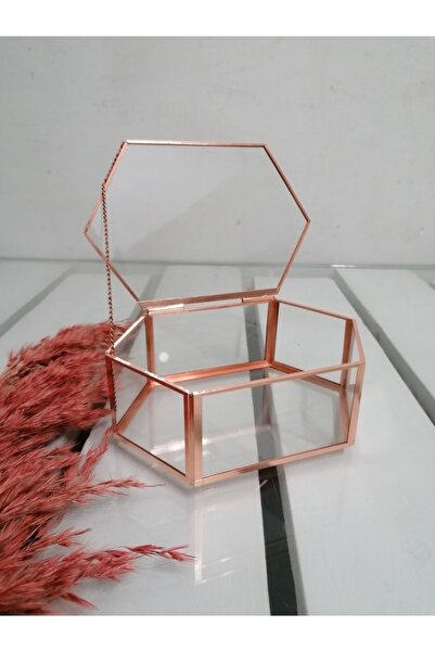 RESİTAL Altıgen Model Ayna Tabanlı Cam Kutu 15x10x5 Cm