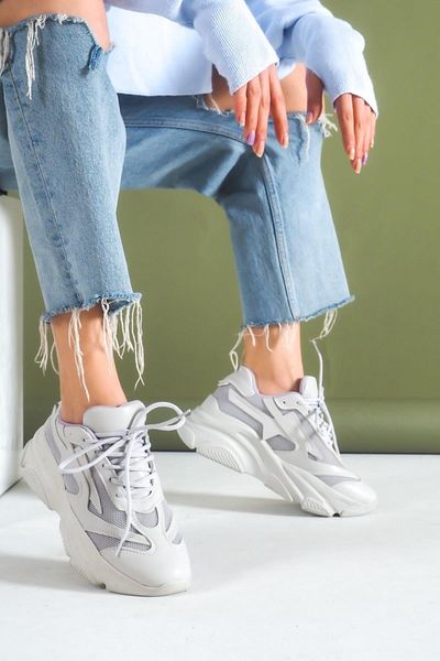 bescobel Pantofi de damă, gri, cu talpă înaltă, cu detalii din plasă, pantofi sport casual Kecsp140