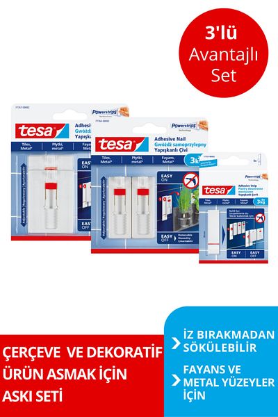 Tesa Detachable Adhesive Hanger Without Leaving Traces - Nails, Tiles and Metal Surfaces - Advantageous Set
