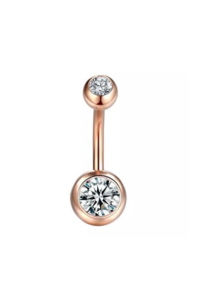 Jaida Moda Kadın Rose Renk Çift Zirkon Taşlı Çelik Göbek Piercing