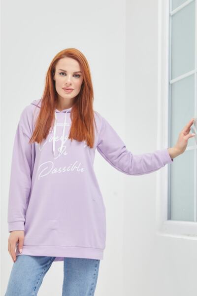 Wazze Kapişonlu Bağcıklı Baskı Detaylı Sweatshirt