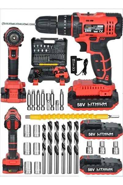 Mager Germany Thechnology 58 W 5 Ah Darbeli Çift Akülü 24 Parça Setli,çantalı Şarjlı Vidalama Matkap