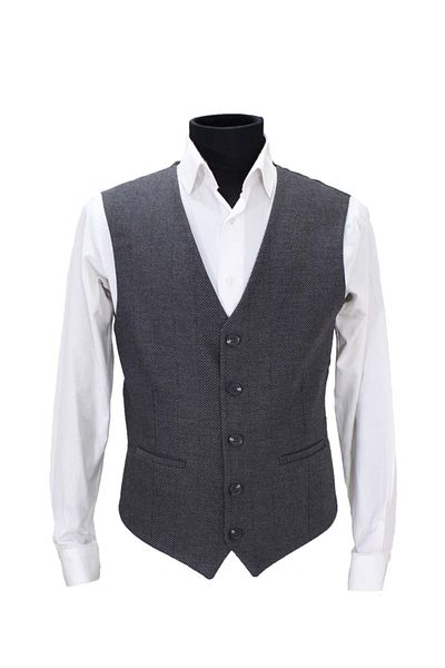 MENTOR REGALO Men's Vest V-Neck Gray Herringbone 50364