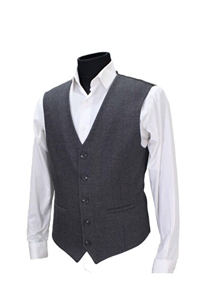 MENTOR REGALO Men's Vest V-Neck Gray Herringbone 50364